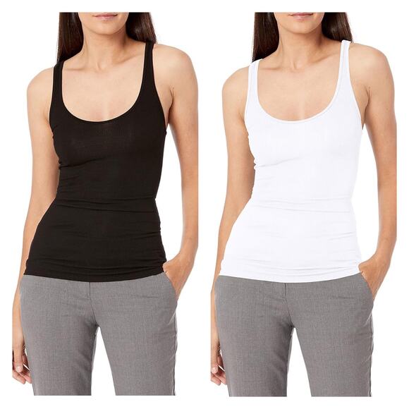 ENZA COSTA Silk Rib Tank Top Womens Small Black White Set of 2 Layering Stretch - Picture 1 of 16